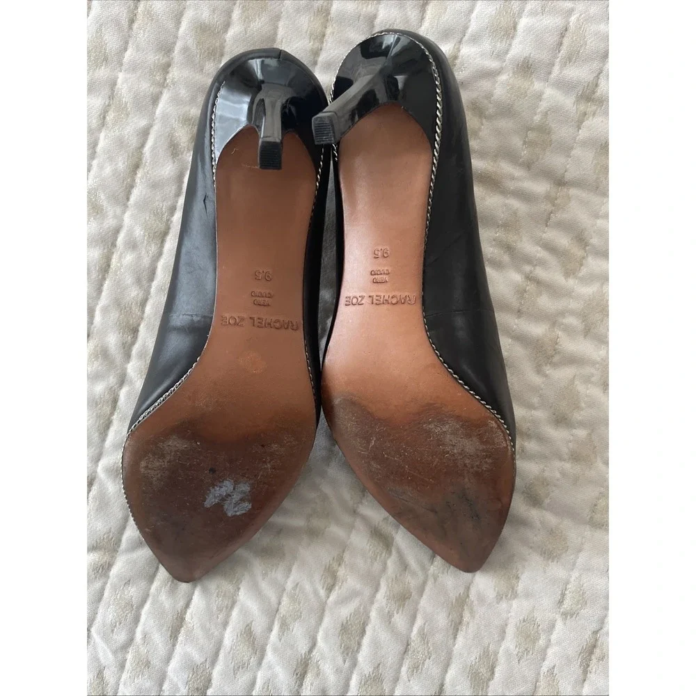 Rachel Zoe‎ Heels Size 9.5 Black Leather Pointed Stiletto Pump Silver Trim